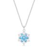 Rhodium Plated Brilliant Marquise Aqua Blue Snowflake Pendant