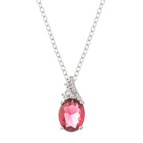 3 ct. Raspberry Sparkle Rhodium-Plated CZ Pendant Necklace