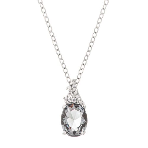 3ct. Silver Mist Oval CZ Rhodium-Plated Pendant Necklace
