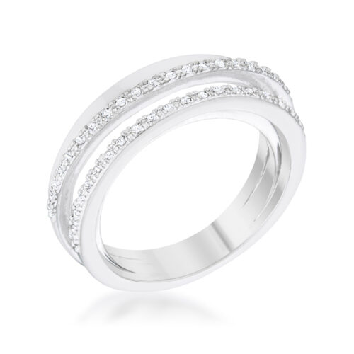 Laurie 0.2ct CZ Rhodium Contemporary Trio Band Ring