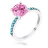 2.3CT Pink Ice and Aqua CZ Rhodium Ring